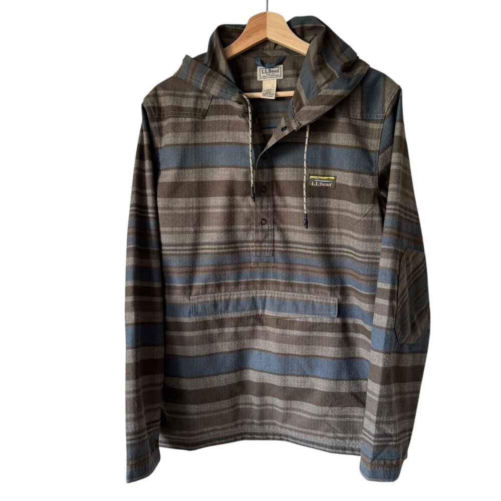 L.L Bean Katahdin Performance Flannel Anorak Pullover Wool Blend Hooded Pockets